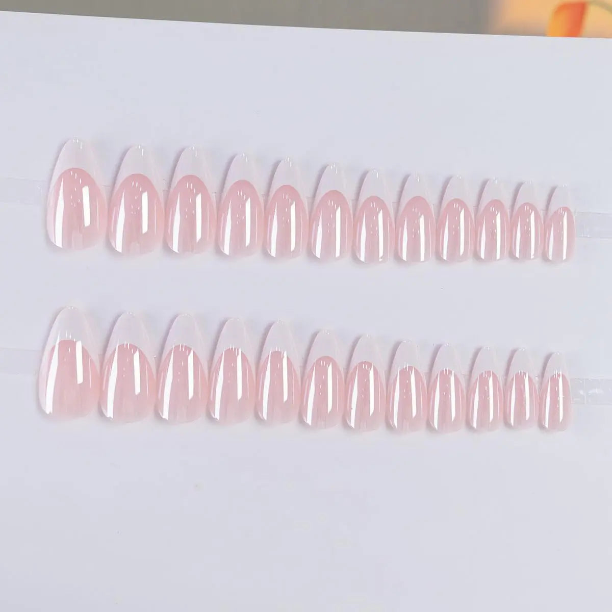 Almond Press On Nails 24PCS – French Tip & Chrome Design Fake Nails Set, Medium Length Stick On Nails for Women Nails Press Ons French Tips Nails