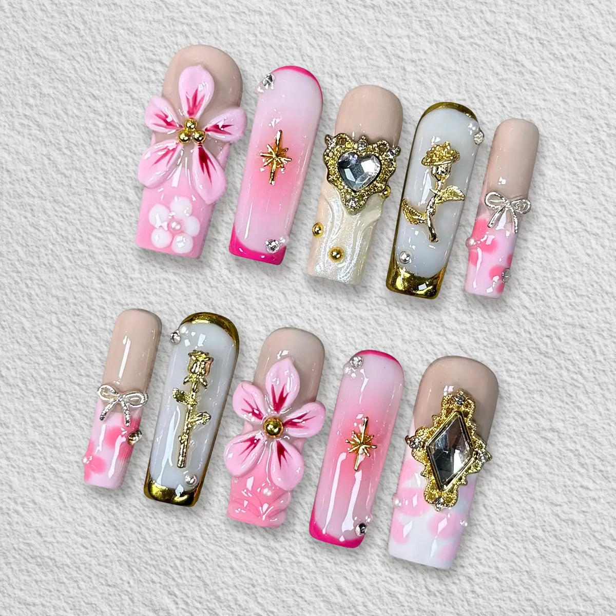 Pressmeon Handmade Press-on Nails | Glamorous Stiletto Square Almond Shape Collection | 3D Luxury Salon Quality press on nails | Reusable & Extra Durable press on nail sets | Eco Package acrylic nails with nail glue